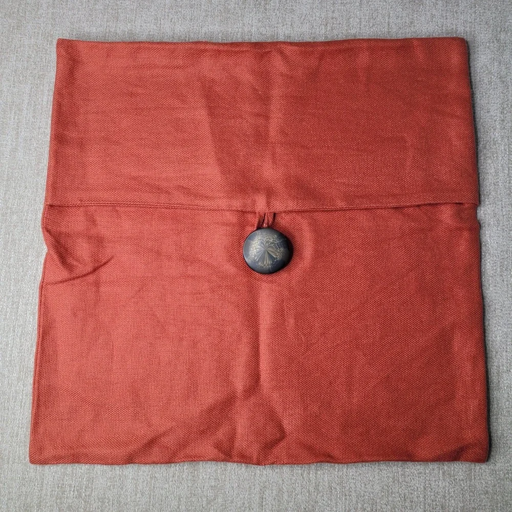 Pottery Barn 3 Pillow Covers 100% Linen Rust Orange 18x18 Square Button Closure